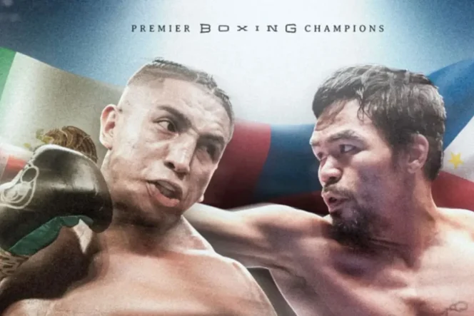
 Poster laga tinju Manny Pacquiao (kanan) melawan Mario Barrios (kiri) untuk gelar kelas welter WBC yang akan berlangsung di Las Vegas, Amerika Serikat, pada 19 Juli 2025. (Laman resmi WBC)