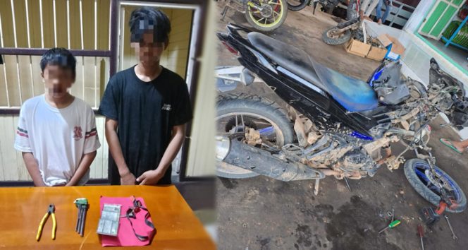 
 Dua pelaku beserta barang bukti yang diamankan jajaran Polsek Tabang. (Foto: Dok. Polsek Tabang)
