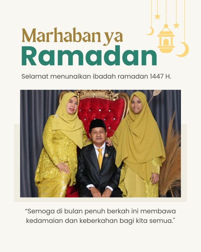
 Flayer ucapan Marhaban Ya Ramadan dari Wakil Ketua DPRD Kota Samarinda, Rusdi, bersama keluarga dalam rangka menyambut bulan suci Ramadan. Grafis: Kumalanews.id.