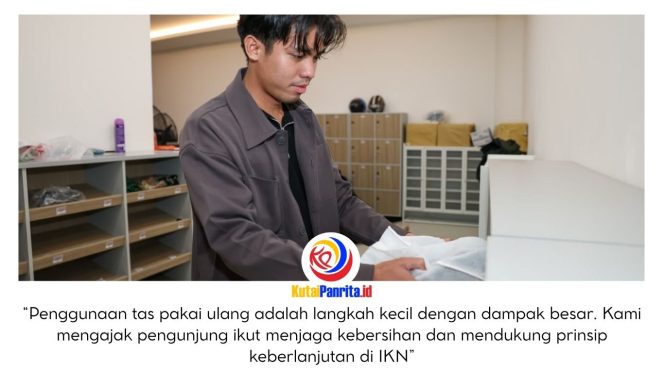 
 Otorita Ibu Kota Nusantara (IKN) menyambut antusias masyarakat dengan menyampaikan sejumlah imbauan guna menjaga kenyamanan, keamanan, dan ketertiban. Salah satunya, pengunjung diminta menyimpan sandal dan sepatu di kawasan Masjid Negara IKN menggunakan tas pakai ulang (reusable bag) sebagai bentuk kepedulian terhadap lingkungan. Dok: Humas Otorita Ibu Kota Nusantara.