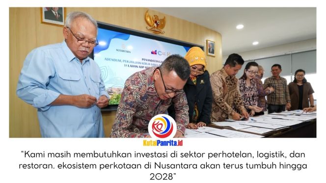 
 Otorita Ibu Kota Nusantara (IKN) bersama sejumlah investor menandatangani tiga perjanjian kerja sama baru serta dua adendum perjanjian kerja sama di Kantor Balai Kota Otorita IKN, Senin (16/3/2026). Dok: Humas Otorita Ibu Kota Nusantara.