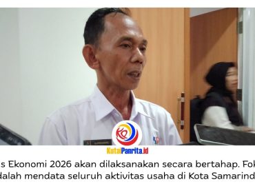 Kepala BPS Samarinda, Supriyanto, memberikan keterangan kepada awak media terkait persiapan Sensus Ekonomi 2026 usai hearing bersama Komisi IV DPRD Samarinda di Gedung DPRD, Selasa (28/4/2026). Foto: Fathur Rabbany.