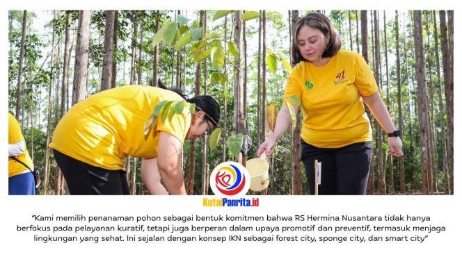 
 Hermina Hospitals Group bersama Otorita IKN dan berbagai mitra pembangunan kawasan Nusantara memperingati HUT ke-41 melalui kegiatan penanaman pohon di MHHT IKN, Rabu (22/04/2026). Dok: Humas Otorita Ibu Kota Nusantara.