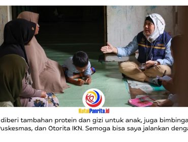 Kegiatan penyuluhan kesehatan dan pemberian makanan tinggi protein, mulai dari telur hingga susu, dilaksanakan secara door to door oleh Otorita IKN bersama Puskesmas Sepaku 1 pada Senin (13/04/2026). Dok: Humas Otorita Ibu Kota Nusantara.