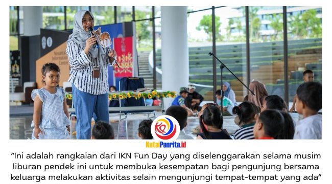 Suasana hangat dan penuh keceriaan mewarnai kegiatan mendongeng dalam rangkaian “IKN Fun Day” di kawasan Ibu Kota Nusantara saat ratusan anak bersama keluarga mengikuti aktivitas edukatif selama libur Hari Kenaikan Yesus Kristus, Minggu (17/05/2026). Dok: Humas Otorita Ibu Kota Nusantara.