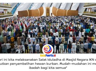Suasana pelaksanaan Salat Iduladha 1447 Hijriah/2026 Masehi perdana di Masjid Negara IKN, Nusantara, Rabu (27/5/2026), yang diselenggarakan oleh Otorita Ibu Kota Nusantara (IKN). Kegiatan tersebut dilanjutkan dengan penyerahan dan penyembelihan hewan kurban sebagai bentuk kepedulian sosial kepada masyarakat sekitar kawasan IKN dan para pekerja pembangunan ibu kota baru. Foto: Humas Otorita IKN. Foto: Dok. Humas Otorita Ibu Kota Nusantara.