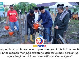 Prosesi pengecoran Cakar Ayam pembangunan Asrama Putra 18 kamar sebagai bagian dari momentum Milad. Dok: Humas Pondok Pesantren PPKP Ribathul Khail Timbau Tenggarong.