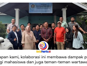 Mahasiswa Pascasarjana Hukum Universitas Muhammadiyah Kalimantan Timur (UMKT) berfoto bersama anggota PWI Kutai Kartanegara (Kukar) di Sekretariat PWI Kukar, Selasa (5/5/2026). Dok: PWI Kutai Kartanegara.