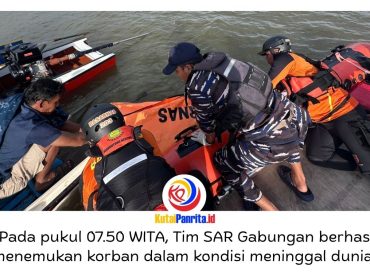 Tim SAR Gabungan berhasil menemukan dan mengevakuasi seorang nelayan, Muhammad Rizal (33), dalam kondisi meninggal dunia setelah sebelumnya dilaporkan terseret arus saat menjaring udang di perairan Muara Badak Ulu, Kabupaten Kutai Kartanegara, Kalimantan Timur. Dok: Basarnas Kaltim.