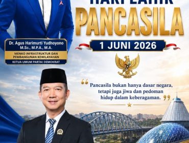 Flyer ucapan Selamat Hari Lahir Pancasila 1 Juni 2026 dari Ketua Fraksi Partai Demokrat DPRD Kota Samarinda, Viktor Yuan. Ia menegaskan bahwa semangat persatuan, gotong royong, dan kebersamaan harus terus diperkuat di tengah berbagai tantangan bangsa guna menjaga keutuhan Indonesia sebagai negara yang menjunjung tinggi nilai-nilai Pancasila dan kebhinekaan. Foto: Dok. Viktor Yuan.