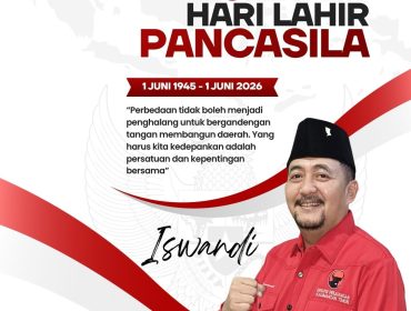 Flyer ucapan Selamat Hari Lahir Pancasila 1 Juni 2026 dari Ketua Komisi II DPRD Kota Samarinda, Iswandi. Ia menegaskan bahwa nilai-nilai Pancasila tetap relevan di tengah berbagai tantangan bangsa, mulai dari polarisasi sosial hingga derasnya arus informasi di era digital. Karena itu, semangat persatuan, gotong royong, dan keadilan sosial harus terus dijaga serta diamalkan oleh seluruh elemen masyarakat. Grafis: KutaiPanrita.id.