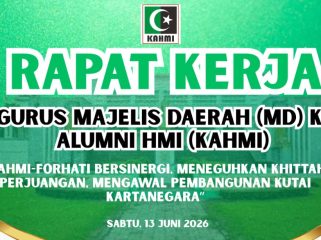 Flyer Rapat Kerja Daerah (Rakerda) KAHMI Kutai Kartanegara yang akan digelar di Ruang Serba Guna Kantor DPRD Kukar pada Sabtu (13/6/2026) sebagai forum penyusunan program kerja kepengurusan periode 2026–2031. Foto: Dok. Panpel.
