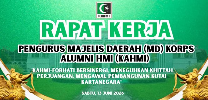 
 Flyer Rapat Kerja Daerah (Rakerda) KAHMI Kutai Kartanegara yang akan digelar di Ruang Serba Guna Kantor DPRD Kukar pada Sabtu (13/6/2026) sebagai forum penyusunan program kerja kepengurusan periode 2026–2031. Foto: Dok. Panpel.