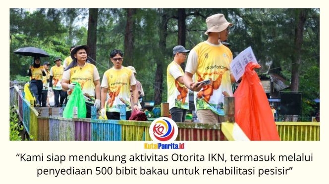 
 Otorita IKN bersama pemerintah daerah, dunia usaha, dan masyarakat melaksanakan Aksi Bersih Pantai serta Penanaman Mangrove di Pantai Tanah Merah, Kelurahan Tanjung Harapan, Kecamatan Samboja, Sabtu (13/6/2026). Kegiatan ini merupakan bagian dari upaya pelestarian ekosistem pesisir dan pengendalian perubahan iklim. Foto: Humas Otorita IKN.
