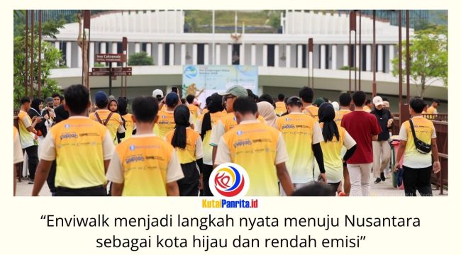Peserta mengikuti kegiatan Enviwalk dan mengunjungi Pameran Daur Ulang yang diselenggarakan Otorita IKN dalam rangka memperingati Hari Lingkungan Hidup Sedunia 2026, sebagai upaya mendorong gaya hidup ramah lingkungan dan meningkatkan kesadaran masyarakat terhadap pengelolaan sampah berkelanjutan. Foto: Dok. Humas Otorita Ibu Kota Nusantara.