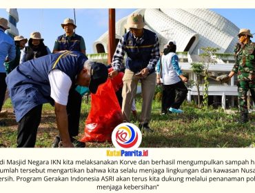 Ratusan peserta antusias mengikuti kegiatan kerja bakti lingkungan (korve) di kawasan Masjid Negara IKN dalam rangka memperingati Hari Lingkungan Hidup Sedunia 2026, sebagai wujud dukungan terhadap gerakan menjaga kebersihan dan kelestarian lingkungan. Foto: Dok. Humas Otorita IKN.