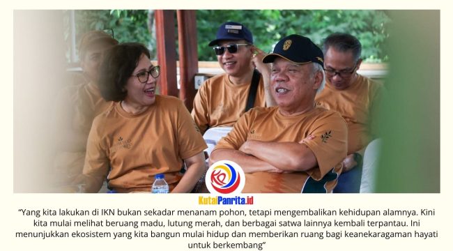 Kepala Otorita Ibu Kota Nusantara (IKN) bersama perwakilan Universitas Gadjah Mada (UGM) dan PT Pamapersada Nusantara melakukan penanaman pohon di kawasan Wanagama IKN, Jumat (5/6/2026). Kegiatan ini digelar dalam rangka memperingati Hari Lingkungan Hidup Sedunia sekaligus memperkuat komitmen mewujudkan Nusantara sebagai smart-forest city yang mengedepankan pelestarian lingkungan dan keberlanjutan ekosistem. Foto: Humas Otorita IKN.