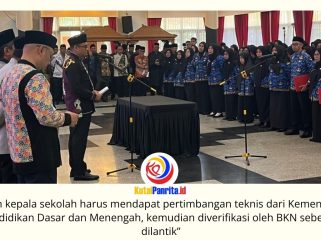 Bupati Kutai Kartanegara, Aulia Rahman Basri, melantik ratusan kepala sekolah dan pejabat fungsional di Pendopo Odah Etam, Tenggarong, Kamis (9/7/2026). Pelantikan ini menjadi upaya Pemkab Kukar memperkuat tata kelola pemerintahan dan meningkatkan kualitas layanan, khususnya di sektor pendidikan. Foto: Fairuzzabady.
