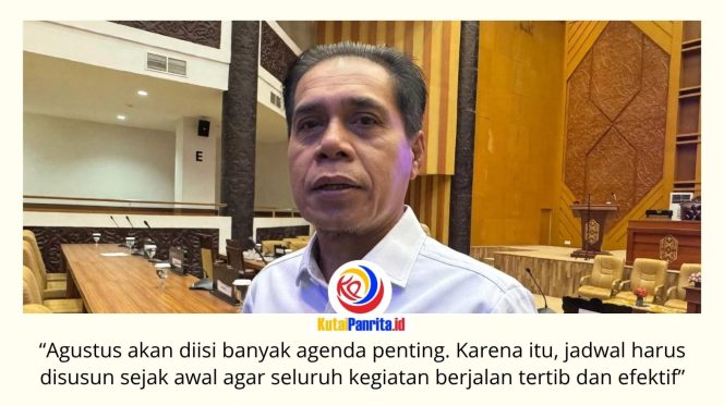 
 Ketua DPRD Kota Samarinda, Helmi Abdullah, menegaskan penyusunan agenda kerja sejak awal menjadi langkah penting untuk memastikan seluruh kegiatan legislatif selama Agustus 2026 berjalan tertib, terkoordinasi, dan terhindar dari benturan jadwal. Foto: Fathur Rabbany.