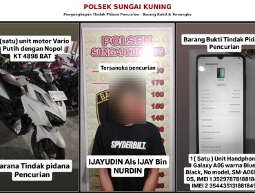 Unit Opsnal Polsek Sungai Kunjang bersama Tim URC Reskrim Polresta Samarinda mengungkap dugaan pencurian ponsel di Jalan KH Hasyim Ashari, Loa Buah. Polisi mengamankan Jainuddin alias Ijay, yang diduga terlibat dalam pencurian terhadap Fatmawati pada Jumat (14/8/2026).