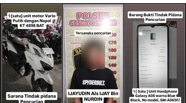 Unit Opsnal Polsek Sungai Kunjang bersama Tim URC Reskrim Polresta Samarinda mengungkap dugaan pencurian ponsel di Jalan KH Hasyim Ashari, Loa Buah. Polisi mengamankan Jainuddin alias Ijay, yang diduga terlibat dalam pencurian terhadap Fatmawati pada Jumat (14/8/2026).