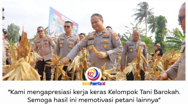 Kapolresta Samarinda Kombes Pol Hendri Umar, S.I.K., M.H., memimpin panen raya jagung bersama Kelompok Tani Barokah di lahan pertanian Jalan Soekarno Hatta Km 2, Kelurahan Tani Aman, Kecamatan Loa Janan Ilir, Samarinda, Rabu (2/9/2026).