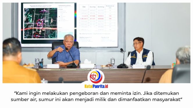 
 Kepala Otorita IKN Basuki Hadimuljono bersama jajaran bertemu dengan Camat Sepaku, kepala desa, dan pemilik lahan untuk membahas rencana pengeboran eksplorasi sebagai calon sumur bor di Desa Sukaraja, Kecamatan Sepaku. Foto: Humas Otorita IKN.