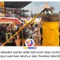 Bupati Kutai Kartanegara Aulia Rahman Basri bersama Asisten Deputi Kementerian Pariwisata saat menyalakan api Obor Brong sebagai tanda resmi dibukanya Erau Adat Kutai Kesultanan Kutai Kartanegara Ing Martadipura 2026 di Stadion Rondong Demang, Tenggarong, Minggu (20/9/2026). Foto: Fairuzzabady.