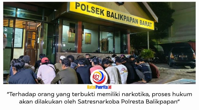 Ditresnarkoba Polda Kaltim bersama Polresta Balikpapan menggerebek kawasan Kampung Narkoba di Gunung Bugis, Balikpapan Barat, Jumat (9/10/2026) malam. Dalam operasi tersebut, 48 orang dinyatakan positif menggunakan narkotika dan dua orang kedapatan membawa sabu. Foto: M Hilmansyah.
