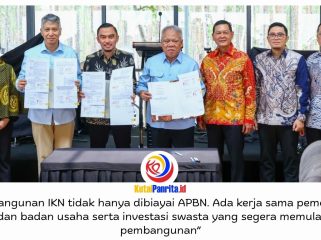 Otorita IKN menandatangani Perjanjian Kerja Sama (PKS) proyek Kerja Sama Pemerintah dan Badan Usaha (KPBU) sektor perumahan dan investasi langsung swasta murni di Glamping IKN, KIPP Nusantara, Rabu (14/10/2026). Foto: Humas Otorita IKN.