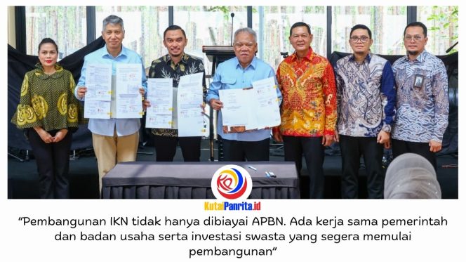 
 Otorita IKN menandatangani Perjanjian Kerja Sama (PKS) proyek Kerja Sama Pemerintah dan Badan Usaha (KPBU) sektor perumahan dan investasi langsung swasta murni di Glamping IKN, KIPP Nusantara, Rabu (14/10/2026). Foto: Humas Otorita IKN.